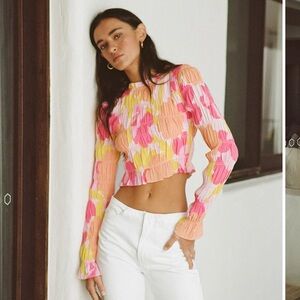 Sabo Skirt Pink and White Puff Sleeve Polo Crop Top